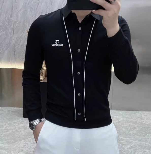 New spring and autumn men's fake two-piece shirts fashionable and versatile bottoming shirts men's high-end long-sleeved casual long-sleeved tops