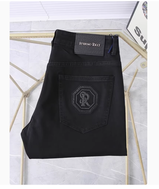 Stef*no R**ci jeans 2025 spring and summer thin new Stephen SR embroidery black men's pants trend