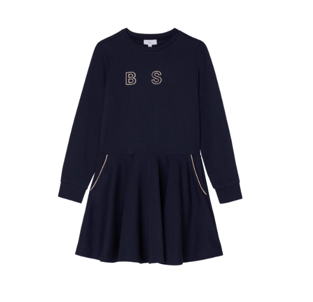 Boss's BO Girls' Navy Blue Long-Sleeved Dress for Spring and Autumn