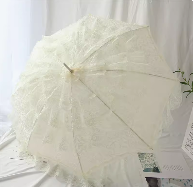 Peixin Umbrella White Lace Dream Princess Sweet Photography Photography Palace Straight Umbrella Long Handle Sunny Umbrella