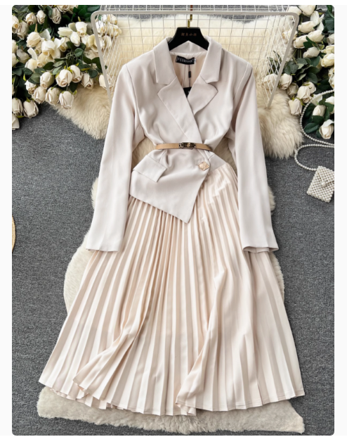 Workplace light mature style women's clothing autumn 2024 new temperament suit collar design splicing fake two-piece dress women