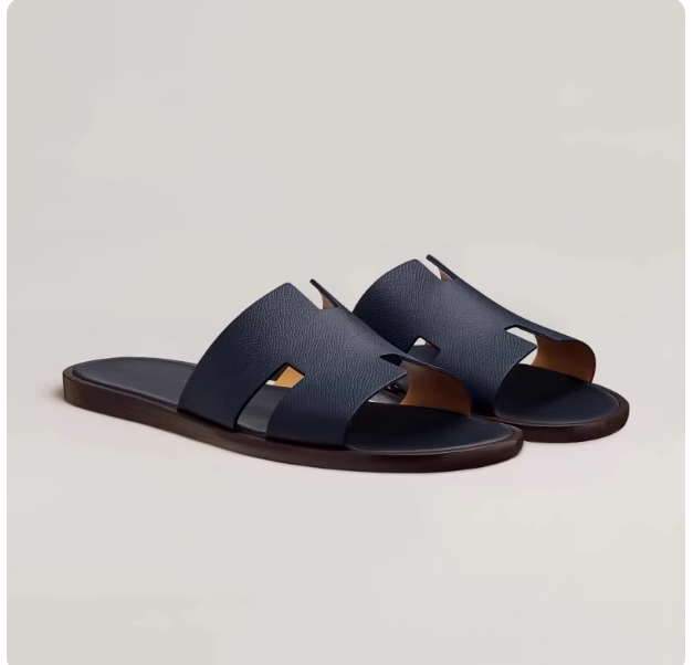 Summer fashionable cowhide beach sandals for men, indoor casual flip-flops, non-slip genuine leather slippers