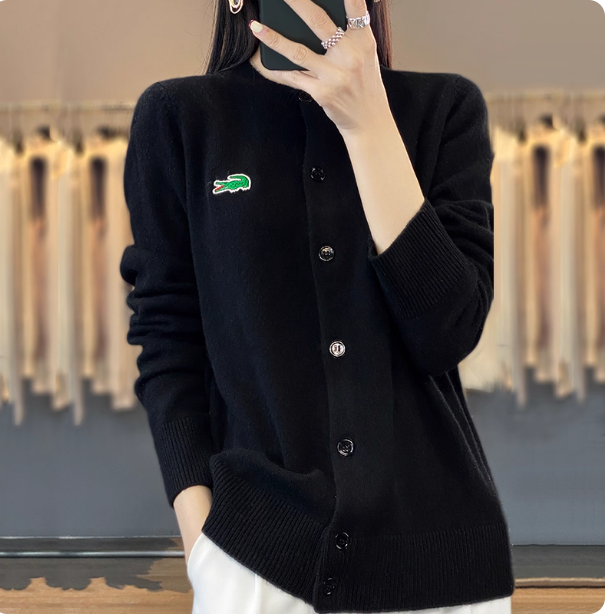 2025 Autumn New Fashionable High-End Round Neck Long Sleeve Knitted Cardigan for Women, Loose Fit, Slimming Sweater Jacket Top