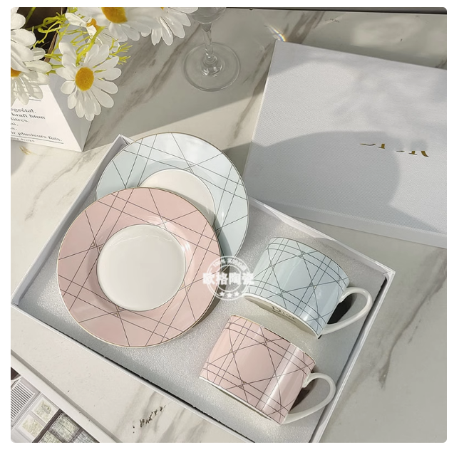 Nordic simple small fresh bone china Dijia pink sky blue coffee double cup saucer afternoon tea couple girlfriends gift