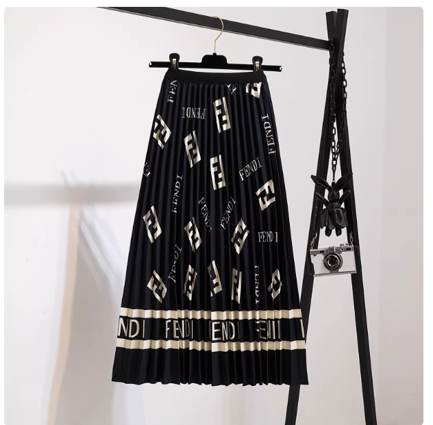 2025 Spring and Summer New Women's 3D Fashion Print Pattern Elastic Pleated Skirt Mid-Length A-Line Skirt Skirt