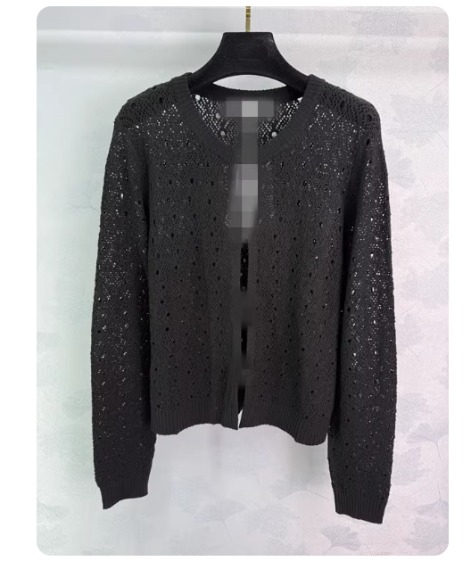 2025 early autumn new round neck hollow rhinestone comfortable soft temperament elegant versatile knitted cardigan vest
