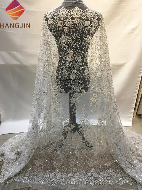 Handmade French Beading Lace With Sequins Heavy Beaded Lace Handwork Bridal Fabric for Evening Dresses Party