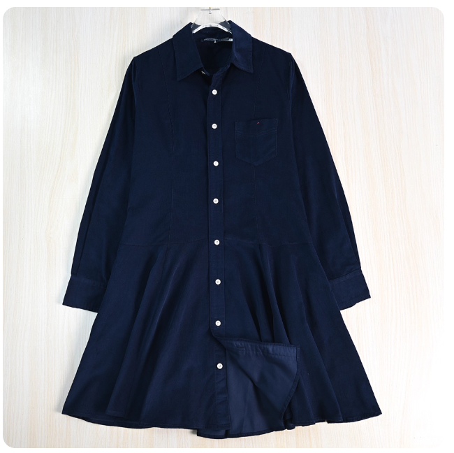 Siqi Women's Clothing 259/22 Retro Classic Embroidered Corduroy Cotton Slim Long Sleeve Shirt Style Umbrella Dress