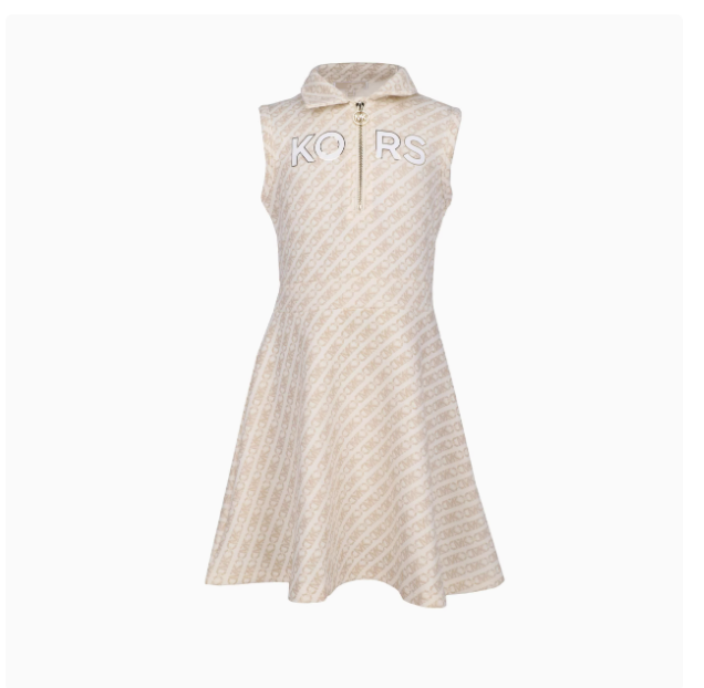 MK Girls Lapel Sleeveless LOGO Printed Chest Zipper Dress