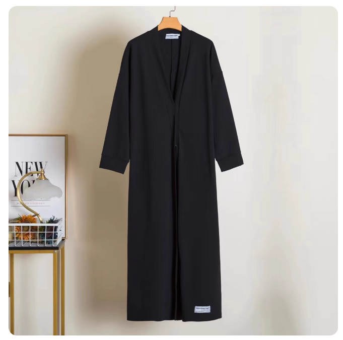 2024 Spring and Autumn New TGM Long Skirt Robe Long V-neck Long Sleeve Loose Solid Color Cardigan Dress Women