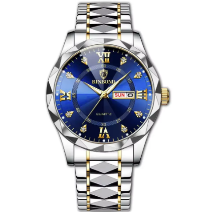 BINBOND Luminous 2521 Quartz Waterproof Fashion Watch for Men Date Stainless Steel Watches Wrist