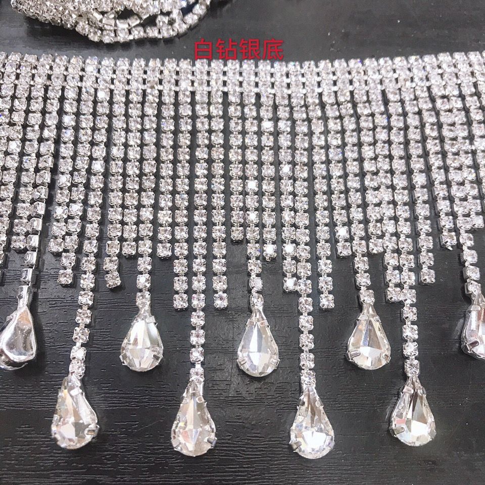 Teardrop pendant, fancy tassel, rhinestone chain, AAA rhinestone chain stitch, shoulder, neckline, belt, bracelet DIY making
