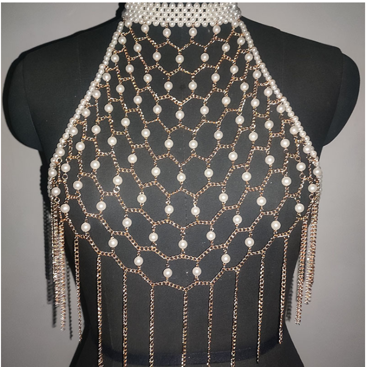 skl000098 European and American style handmade beaded necklace slim fit tube top women's clothing body chain pearl bra