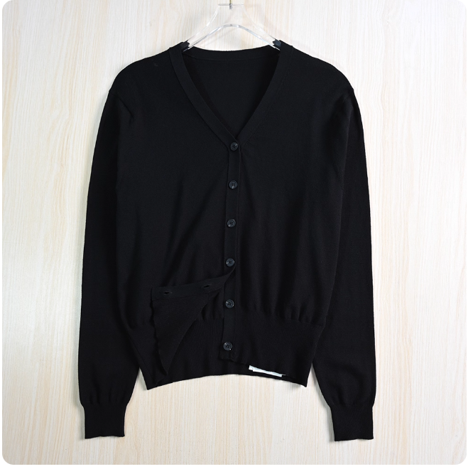 Siqi Women's Clothing 253/27 Cotton Contrast Stripe V-Neck Loose Casual Long Sleeve Knitted Cardigan