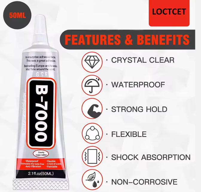 B-7000 Glue Clear for Rhinestone Crafts Jewelry Bead Adhesive B7000 Semi Fluid High Viscosity Glues for Clothes Shoes Fabric
