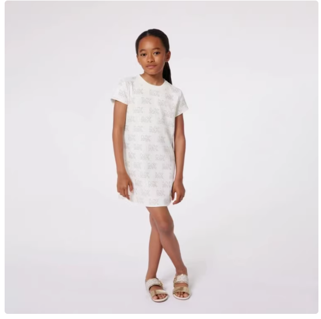 MK Home Beaded LOGO Round Neck Half Sleeve Girls Dress