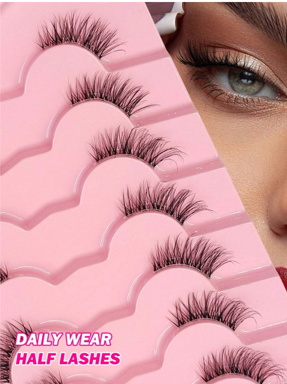 Asiteo 7 Pairs Half Eye Faux Mink Eyelashes Clear Band Cat Eye Lashes Makeup Half Lashes