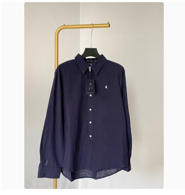 RL Raff old money style linen shirt sun protection unisex style pony logo embroidery all-match polo collar thin shirt