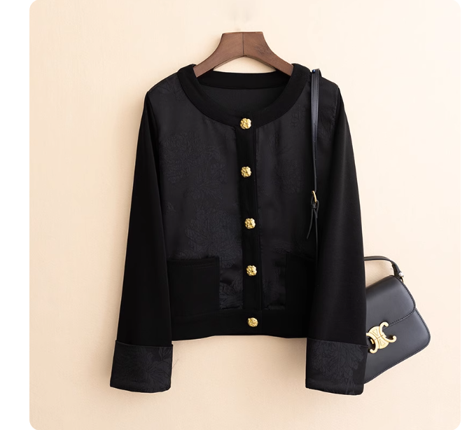 Celebrity Chanel style age-reducing cardigan new spring round neck single-breasted long sleeve large size temperament versatile short jacket for women