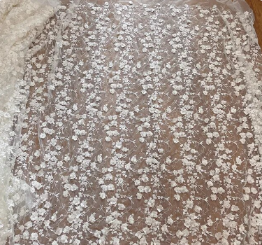 Exquisite Applique Beaded Bridal Lace Fabric Handmade DIY Off White Decorative Wedding Fabric