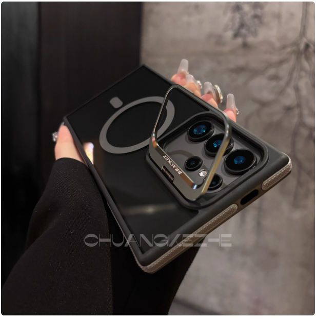 Lens invisible bracket suitable for Samsung S25/S24Plus magnetic mobile phone case S23FE/22ultra side anti-slip strip Galaxy s25+ simple anti-fall protective cover transparent black and dirt-resistant ins