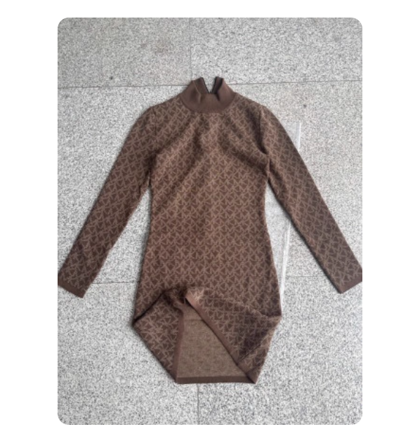 Autumn and winter new arrival all over the body color woven letter half turtleneck slim long sleeve knitted dress