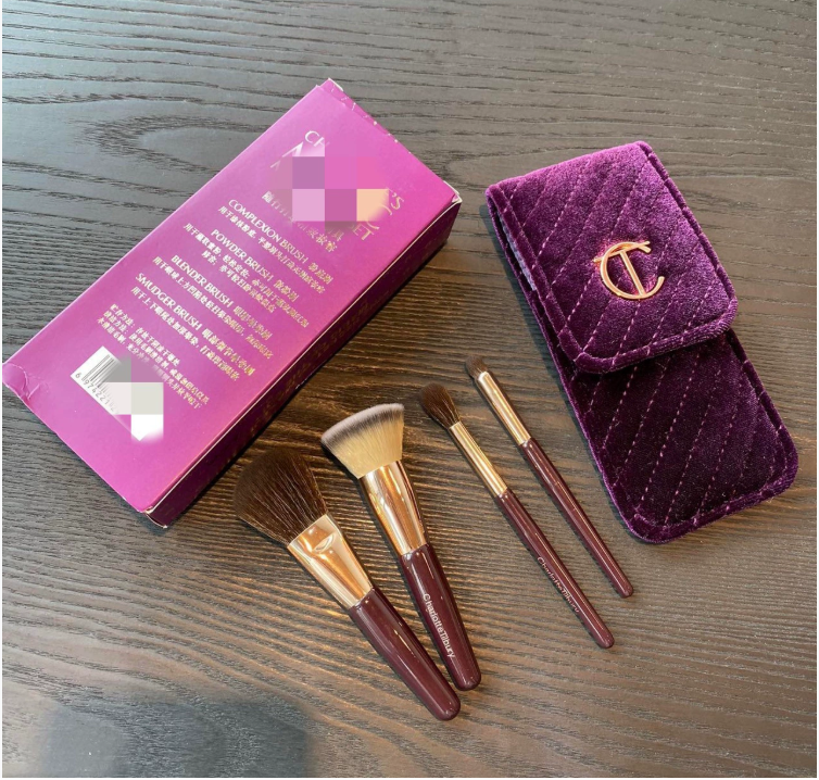 in stock 4 Cosmetic Brush suit High-end Tulip Brush Animal Hair Portable with PU Bag