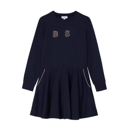 Boss's BO Girls' Navy Blue Long-Sleeved Dress for Spring and Autumn