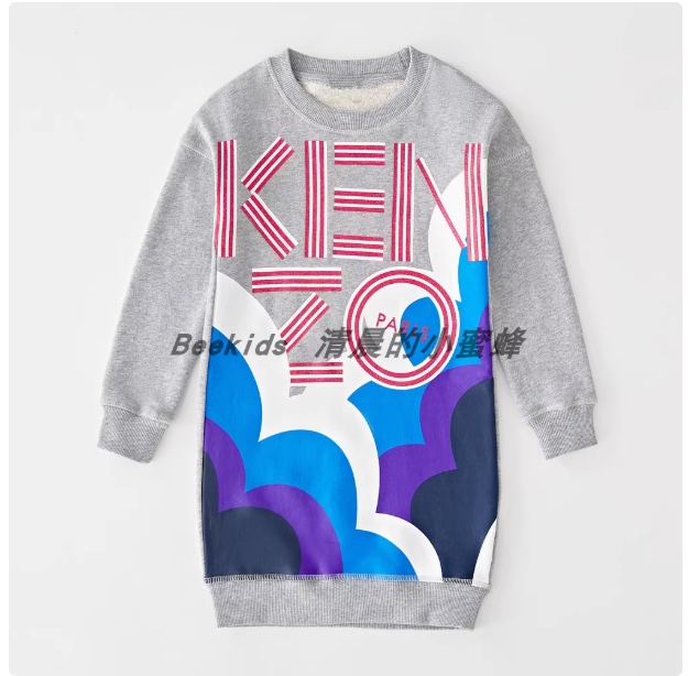 3-12 years old French style baby girl girl printed gray plus velvet fleece sweater dress long sleeve dress thin velvet autumn and winter