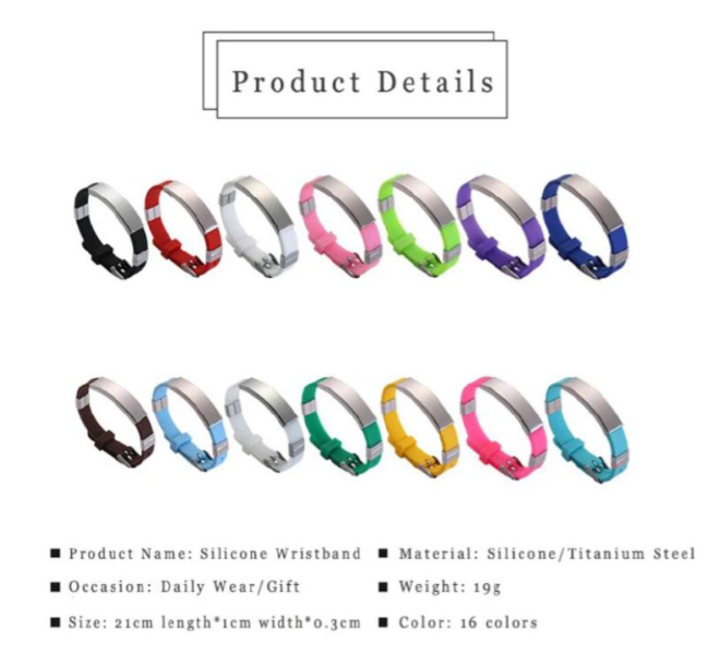 Custom Engraving Stainless Steel Plate Rubber Watchband Armband Unisex Adjustable Engraved Silicone Wristband Bracelet