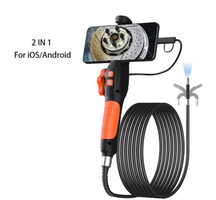 Two-Way 180° Articulated Endoscope Inspection Camera with 6.4mm Tiny Lens 200W HD Borescope Camera for Automotive Plumbing Car