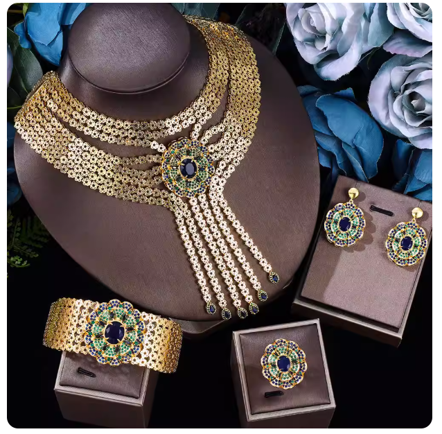 Cross-border high-end luxury elegant bridal necklace and earring set jewelry wedding dress accessories evening banquet jewelry