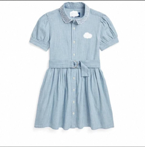 25 spring and summer new pony logo same style girls baby denim lapel polo lace pleated dress