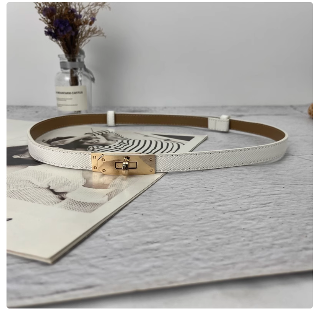 Genuine leather buckle adjustable thin belt for women to match with suit jacket, versatile and fashionable waist-binding two-layer cowhide small belt