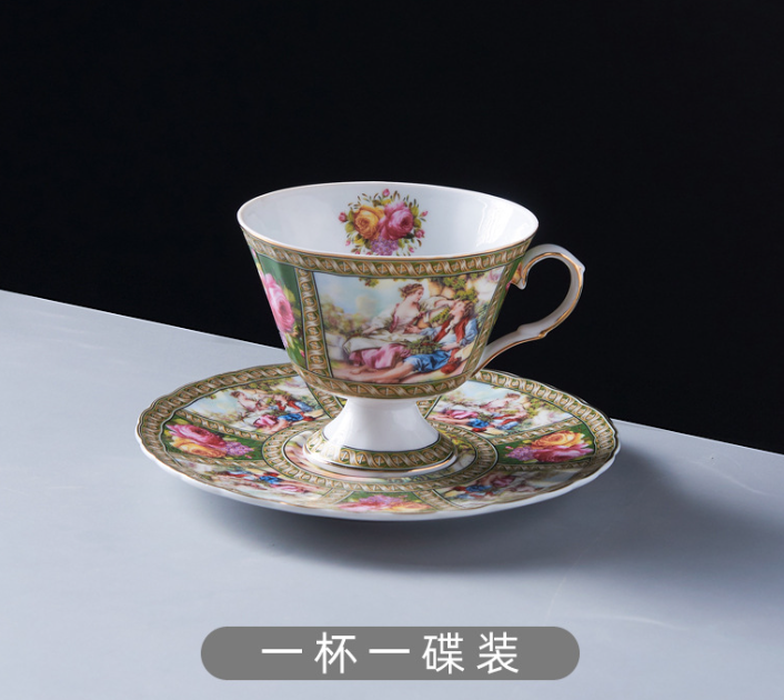 Retro Nordic ceramic coffee cup and saucer Western people gold line set creative gold edge water cup matte afternoon flower tea