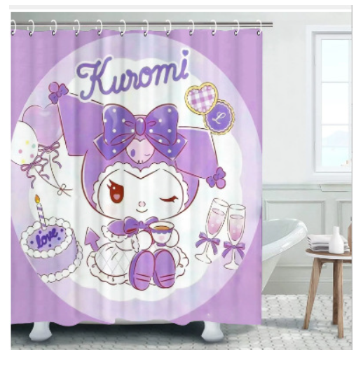 Cartoon animation bathroom partition bathroom thickened printed curtain cross-border punch-free waterproof shower curtain can be customized according to the picture