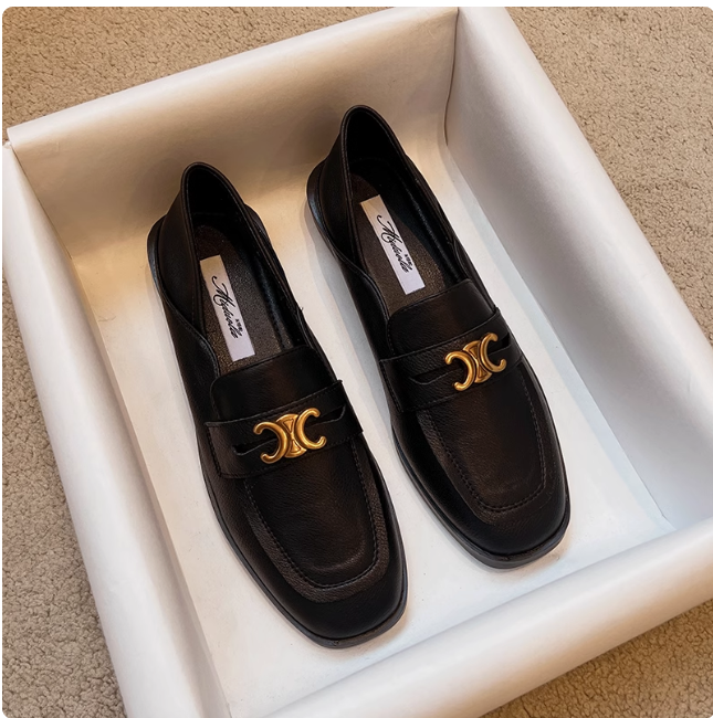 Black loafers for women autumn 2024 new spring and autumn shoes British style small leather shoes small Chanel style flat shoes soft bottom single shoes