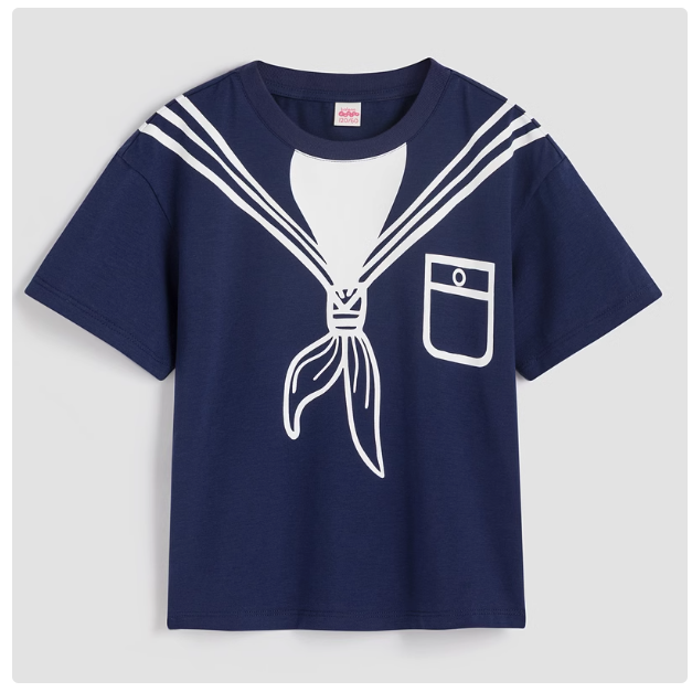Baleno children's clothing 2023 summer new girls short-sleeved T-shirt nautical style loose and stylish round neck top Y