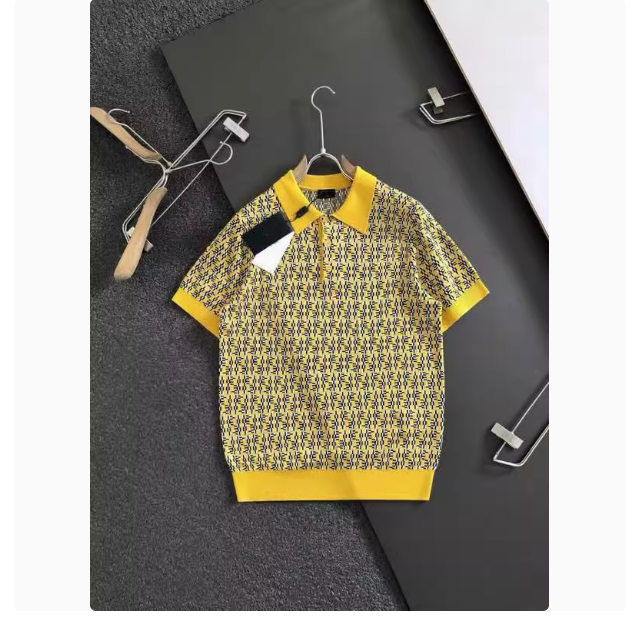 25 Spring and Summer Fashion Brand Full Letter Printed Knitted Short Sleeve Lapel T-shirt Men's Fashionable and Versatile Casual POLO Tops Men