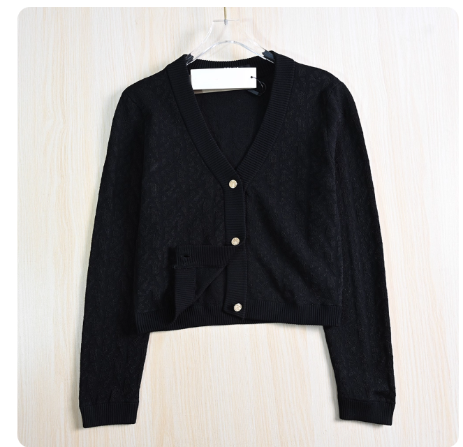 Siqi Women's Clothing 11/28 Jacquard Letter V-Neck Slim Fit Short Long Sleeve Knit Cardigan