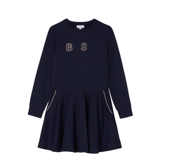 Boss's BO Girls' Navy Blue Long-Sleeved Dress for Spring and Autumn
