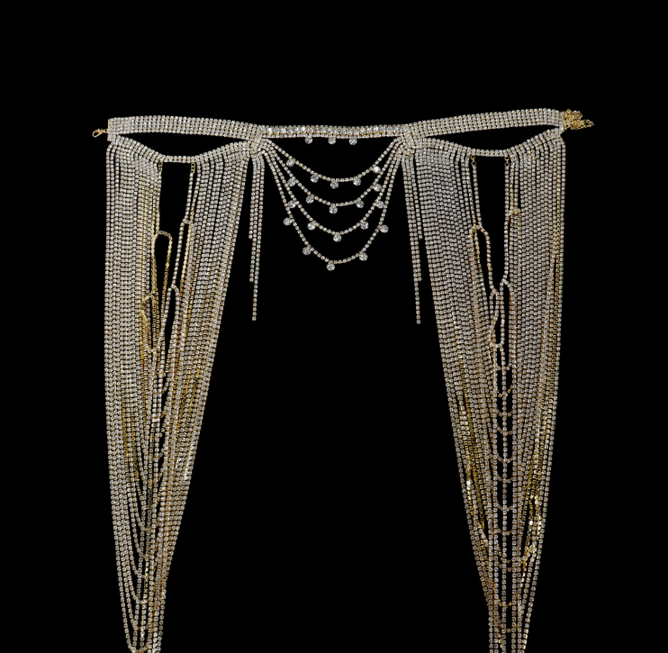 Hot-selling rhinestone body chain from Europe and America, sexy and trendy multi-layered tassel shoulder chain, elegant for banquets, full diamond accessory