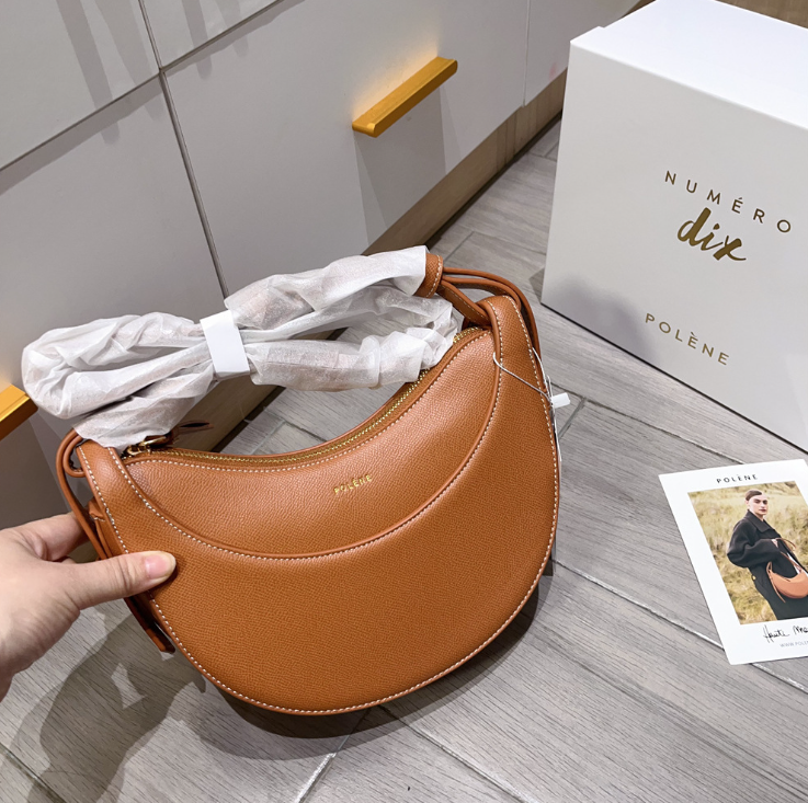 French polene niche shoulder messenger bag female litchi pattern crescent bag paris genuine leather underarm bag saddle bag