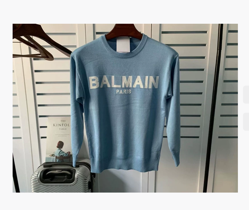New autumn and winter Balmain jacquard letter cotton long-sleeved sweater knitted cardigan couple style