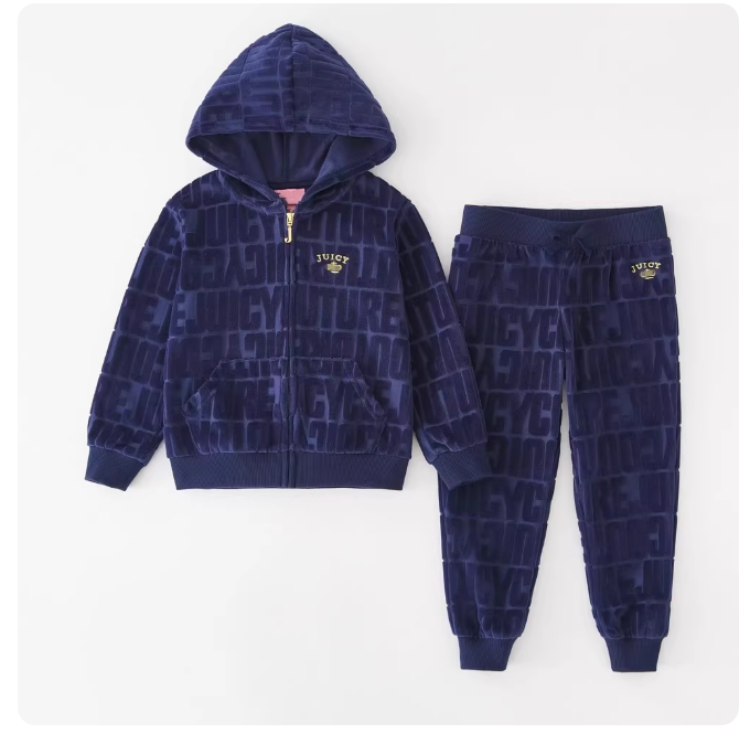 3-12 years old French style baby girl velvet coat with hood long sleeve sweatshirt sweatpants two-piece suit spring and autumn