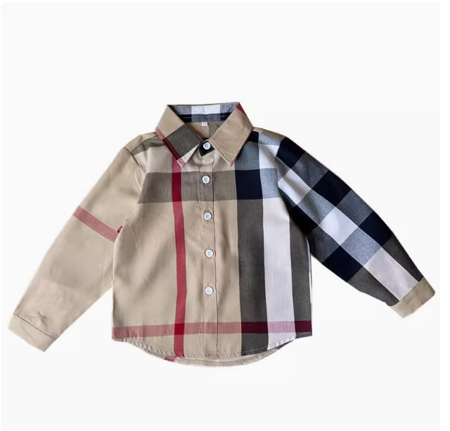 Balabala children's spring and autumn clothing long-sleeved plaid shirt boy baby fashionable British cotton lapel shirt spring