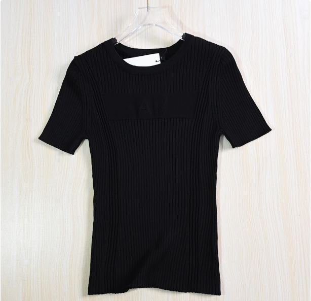 Siqi Women's Clothing 252/20 American Spring and Summer Style Cotton Jacquard Letter Round Neck Slim Short Sleeve Knitted Sweater