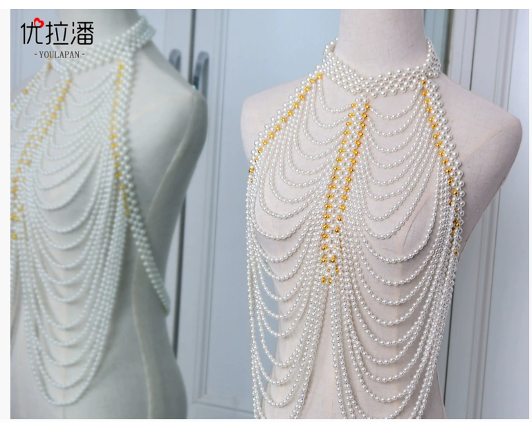 Yurapan VG48 Pearl Necklace Shawl Summer European and American Wedding Dress Shoulder Chain Handmade Beaded Dress Cheongsam Decoration
