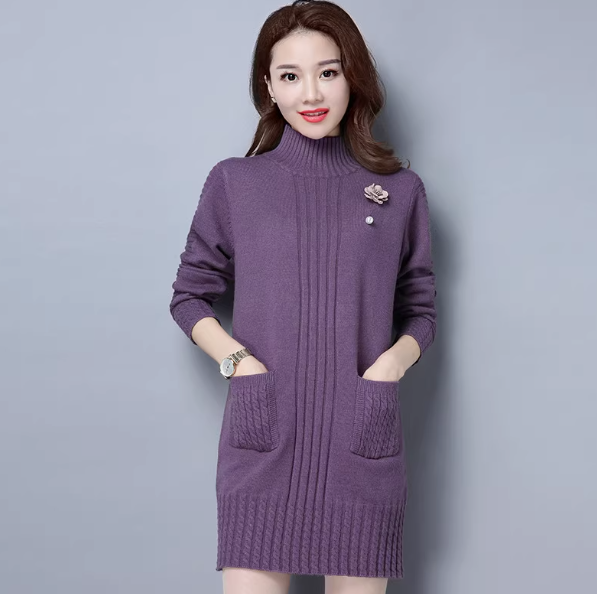 Plus size fat mm bottoming sweater cashmere sweater women's autumn and winter new sweater mid-length wool sweater dress