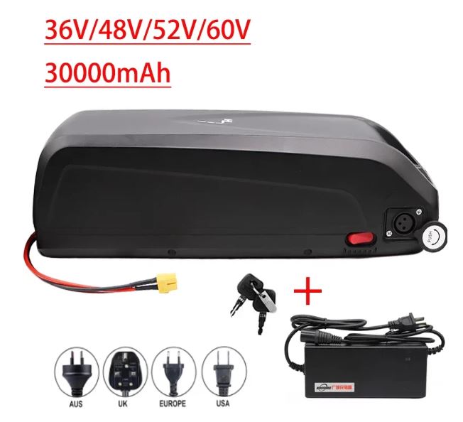 Lithium battery for electric bicycle, 36V, 48V, 52V, 60V, 30ah, 18650 battery, 1000W motor conversion kit,